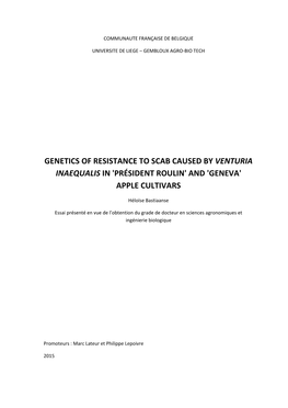 Genetics of Resistance to Scab Caused by Venturia Inaequalis in 'Président Roulin' and 'Geneva' Apple Cultivars