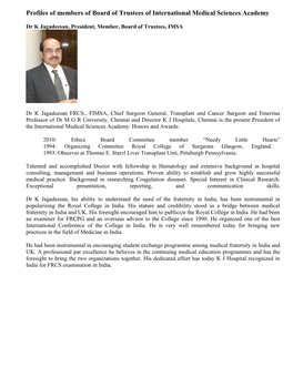 Profiles of Members of Board of Trustees of International Medical Sciences Academy