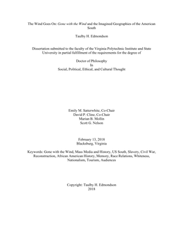 Gone with the Wind and the Imagined Geographies of the American South Taulby H. Edmondson Dissertation Submitt