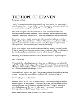 THE HOPE of HEAVEN the Gospel Fulfilled!