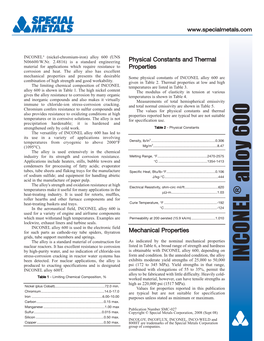 INCONEL® Alloy 600 M INCONEL ® Alloy 600