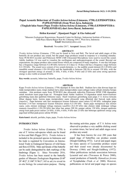 Pupal Acoustic Behaviour of Troides Helena Helena (Linnaeus, 1758