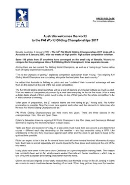 Australia Welcomes the World to the FAI World Gliding Championships 2017