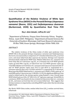 96-113 Relative Virulence of White Spot Syndrome Virus