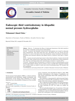 Endoscopic Third Ventriculostomy in Idiopathic Normal Pressure Hydrocephalus