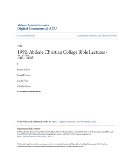 Abilene Christian College Bible Lectures - Full Text J
