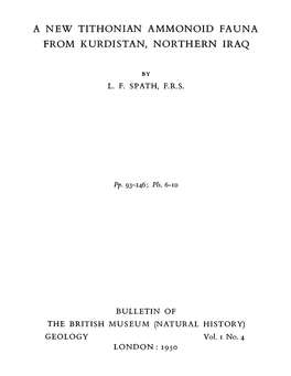 A New Tithonian Ammonoid Fauna from Kurdistan, Northern Iraq