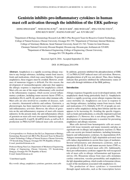 Genistein Inhibits Pro‑Inflammatory Cytokines in Human Mast Cell Activation Through the Inhibition of the ERK Pathway