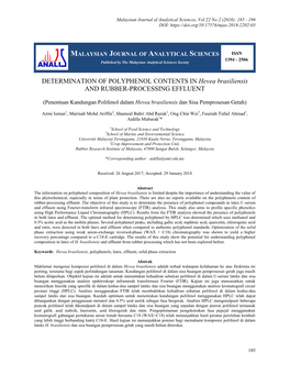 DETERMINATION of POLYPHENOL CONTENTS in Hevea Brasiliensis and RUBBER-PROCESSING EFFLUENT