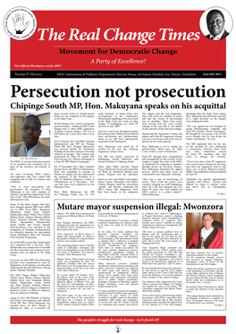 Persecution Not Prosecution Chipinge South MP, Hon