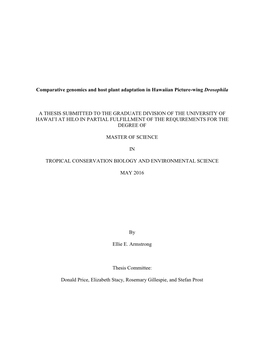 Comparative Genomics and Host Plant Adaptation in Hawaiian Picture-Wing Drosophila