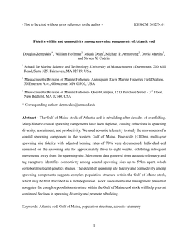 Fidelity Within and Connectivity Among Spawning Components of Atlantic Cod