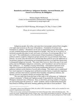 1 Boundaries and Pathways: Indigenous Identities, Ancestral Domain, and Forest Use in Palawan, the Philippines Melanie Hughes Mc