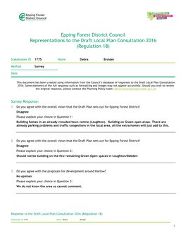 Epping Forest District Council Representations to the Draft Local Plan Consultation 2016 (Regulation 18)