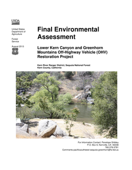 Final Environmental Assessment Lower Kern Canyon and Greenhorn Mountains OHV Restoration ______