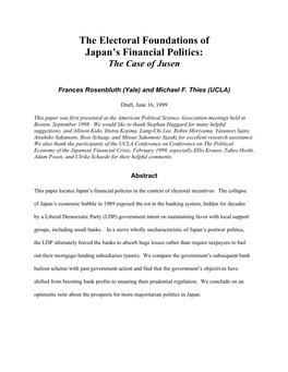 The Electoral Foundations of Japan's Financial Politics: the Case of Jusen