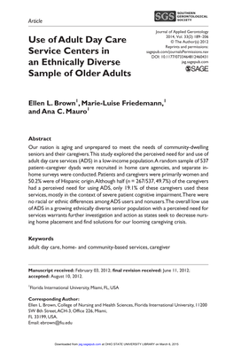 Use of Adult Day Care Service Centers in an Ethnically Diverse