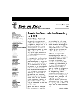 Eye on Zion 2021 a Quarterly Newsletter for the People of Zion Lutheran Church