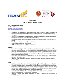 2019 Canada Winter Games Red Deer, Alberta February 15 to March 3, 2019