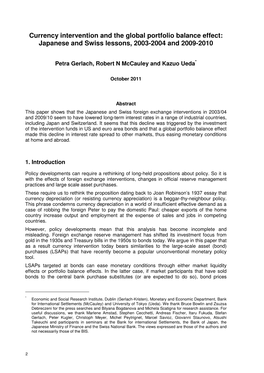 Currency Intervention and the Global Portfolio Balance Effect: Japanese and Swiss Lessons, 2003-2004 and 2009-2010