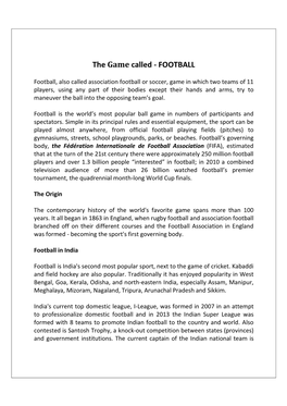 The Game Called - FOOTBALL