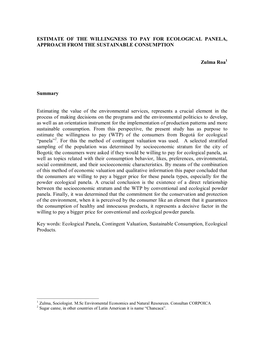 Estimate of the Willingness to Pay for Ecological Panela, Approach from the Sustainable Consumption