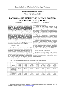 Nemeș, N.S., Costescu, I.A., Pelea, G.N., Land Quality Limitation In