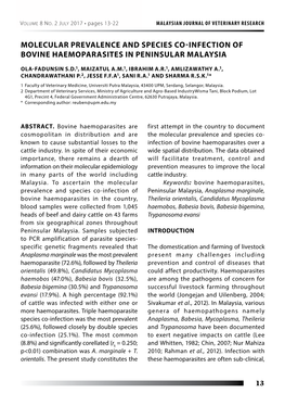 Molecular Prevalence and Species Co-Infection of Bovine Haemoparasites in Peninsular Malaysia