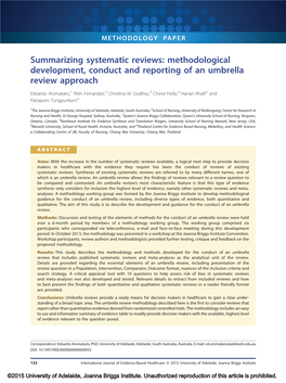 Summarizing Systematic Reviews: Methodological Development