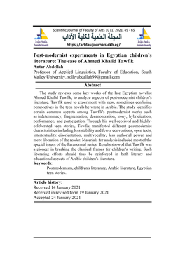 The Case of Ahmed Khalid Tawfik Antar Abdellah Professor of Applied Linguistics, Faculty of Education, South Valley University