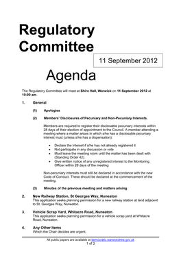 Regulatory Committee Agenda