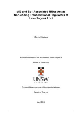P53 and Sp1 Associated Rnas Act As Non-Coding Transcriptional Regulators at Homologous Loci