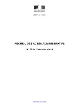 Recueil Des Actes Administratifs De La Préfecture De L'isère N°76 Du 17