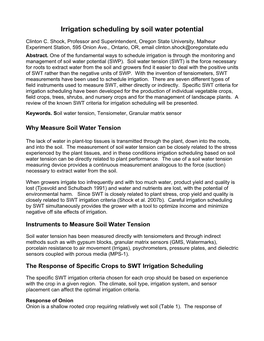 Irrigation Scheduling by Soil Water Potential