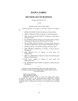 Rajya Sabha —— Revised List of Business