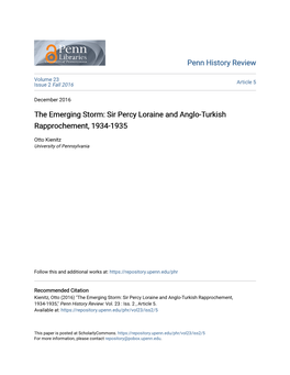 Sir Percy Loraine and Anglo-Turkish Rapprochement, 1934-1935