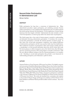 Second-Order Participation in Administrative Law Miriam Seifter