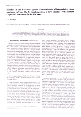 Studies in the Liverwort Genus Fossombronia (Metzgeriales) from Southern Africa