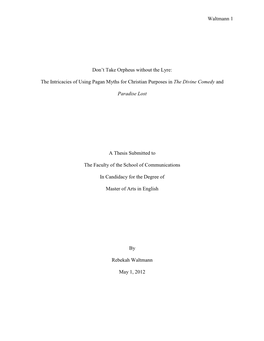 The Intricacies of Using Pagan Myths for Christian Purposes in the Divine Comedy And