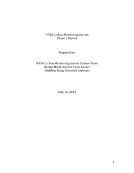 NASA Carbon Monitoring System Phase 1 Report Prepared By: NASA Carbon Monitoring