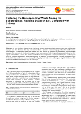Exploring the Corresponding Words Among the Subgroupings, Revising Swadesh List, Compared with Chinese