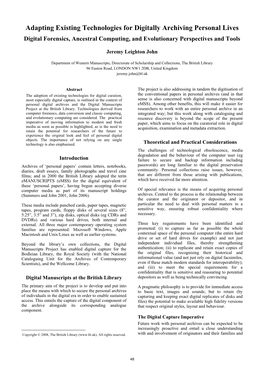 Adapting Existing Technologies for Digitally Archiving Personal Lives Digital Forensics, Ancestral Computing, and Evolutionary Perspectives and Tools