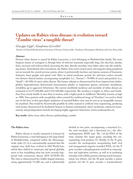 Updates on Rabies Virus Disease: Is Evolution Toward “Zombie Virus”