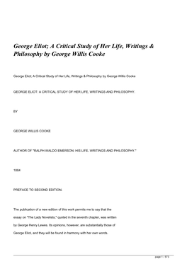 George Eliot; a Critical Study of Her Life, Writings &Amp