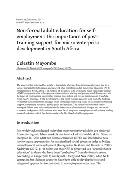 Non-Formal Adult Education for Self- Employment: the Importance of Post- Training Support for Micro-Enterprise Development in South Africa