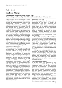 Sea Food Allergy Elham Hossny, Zeinab Ebraheem, Ayman Rezk Pediatric Allergy and Immunology Unit, Children’S Hospital, Ain Shams University, Cairo