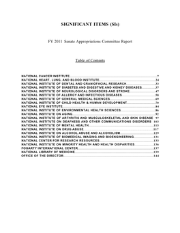 SIGNIFICANT ITEMS (Sis)