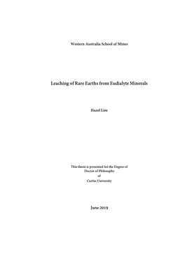 Leaching of Rare Earths from Eudialyte Minerals