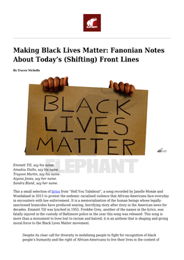 Making Black Lives Matter: Fanonian Notes About Today’S (Shifting) Front Lines