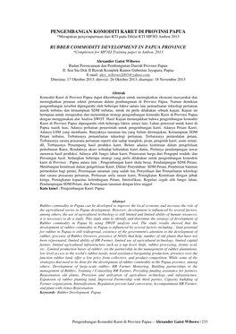 PENGEMBANGAN KOMODITI KARET DI PROVINSI PAPUA *Merupakan Penyempurnaan Dari KTI Pada Diklat KTI MP3EI Ambon 2013
